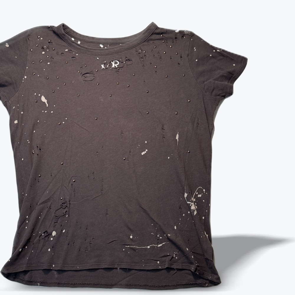 Chaser T Shirt Distressed Studded Paint Splatter Womens Small Tee Shirt Gray
